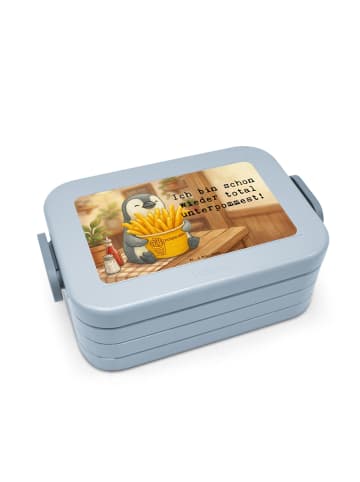 Mr. & Mrs. Panda Lunch Box Pinguin Pommes Eimer Design mit Spruch in Blau Pastell