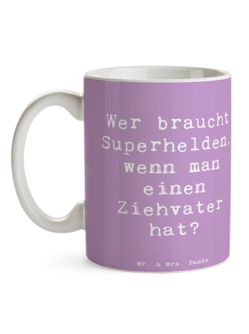 Mr. & Mrs. Panda Geschenktasse Spruch Ziehvater Held mit Spruch in Lavendeltraum