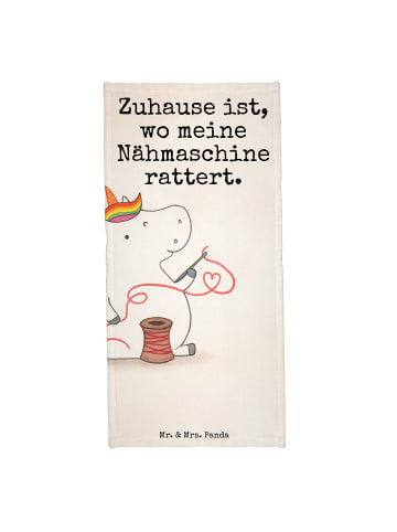 Mr. & Mrs. Panda Badehandtuch Einhorn Näherin Design mit Spruch in Weiß