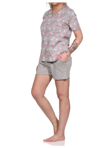 NORMANN kurzarm Shorty Schlafanzug Herz - 72875 in Grau