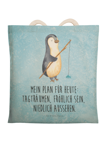 Mr. & Mrs. Panda Einkaufstasche Pinguin Angler mit Spruch in Eisblau