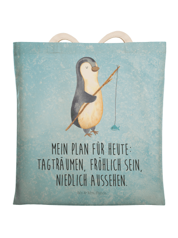 Mr. & Mrs. Panda Umhängetasche Pinguin Angler mit Spruch in Eisblau