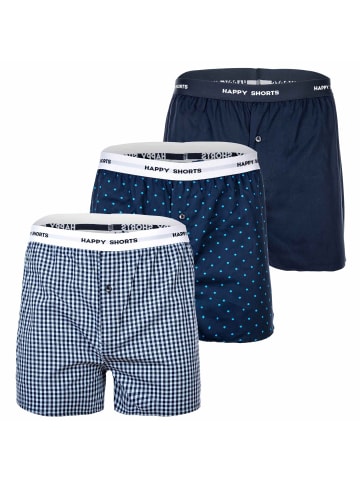 Happy Shorts Web-Boxershorts 3er Pack in Blau Muster