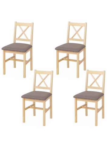 MCW 4er-Set Esszimmerstuhl F77, Natur, Polster grau