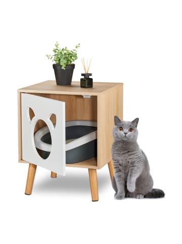 relaxdays Katzenschrank in Natur/ Weiß - (B)40 x (H)50 x (T)40 cm