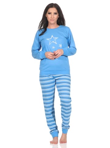 NORMANN Schlafanzug Pyjama Bündchen langarm Sterne Optik - 88741 in blau