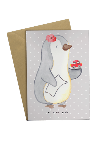 Mr. & Mrs. Panda Beileidskarte Autohändlerin Herz ohne Spruch in Grau Pastell