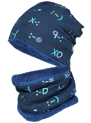 TupTam Unisex Set Kinder Beanie Mütze Schlauchschal in dunkelblau