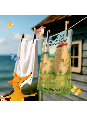 Mr. & Mrs. Panda Gästehandtücher Bären mit Blumenkranz Design mi... in Weiß