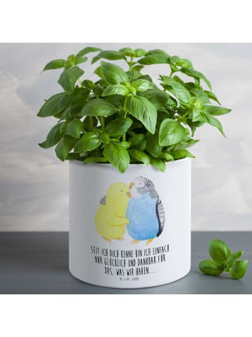 Mr. & Mrs. Panda Blumentopf Wellensittich Liebe mit Spruch in Weiß