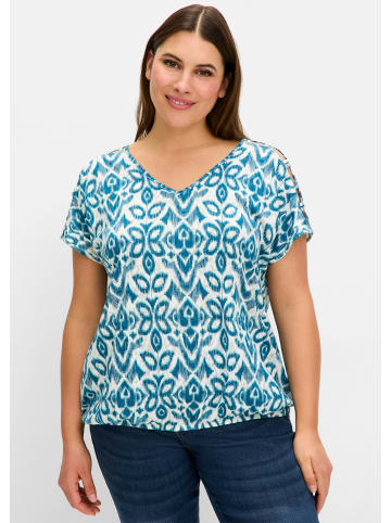 sheego T-Shirt in dunkelpetrol-gemustert