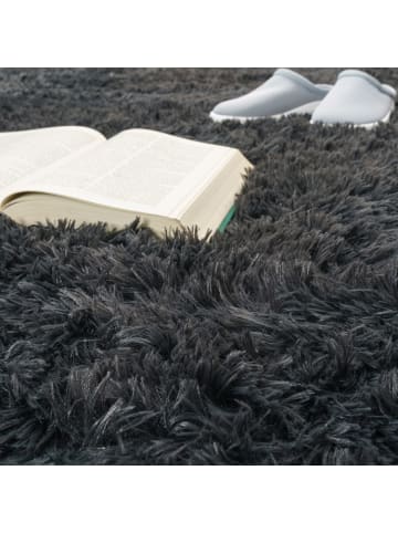 KADIMA DESIGN Hochflor Teppich Shaggy waschbar Unifarben Schlafzimmer in Anthrazit