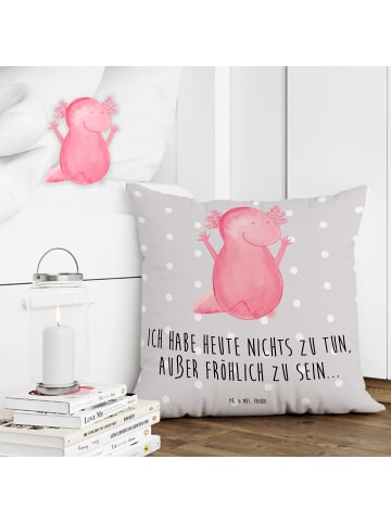 Mr. & Mrs. Panda 40x40 Kissen Axolotl Hurra mit Spruch in Grau Pastell