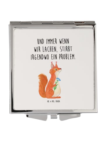 Mr. & Mrs. Panda Schminkspiegel Eichhörnchen Blume mit Spruch in Weiß