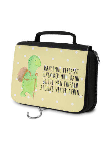 Mr. & Mrs. Panda Kulturtasche Schildkröte Wanderer mit Spruch in Gelb Pastell