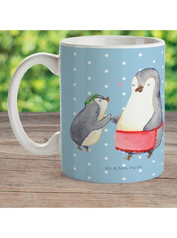 Mr. & Mrs. Panda Haferl Pinguin mit Kind ohne Spruch in Blau Pastell