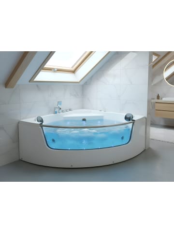 Beliani Eckbadewannen TAMULA in Weiß/Grau/Silber - (W) 148 x (H) 66 x (L) 210 cm