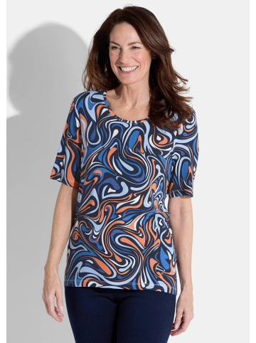 GOLDNER Kurzgröße:  Shirt in blau / hellblau / pfirsich / gemustert