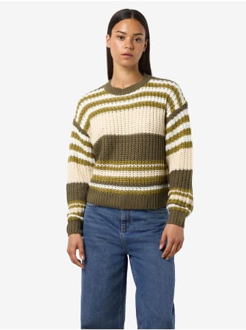 Noisy may Gestreifter Pullover mit Rundhalsausschnitt und Strickdesign in Olive