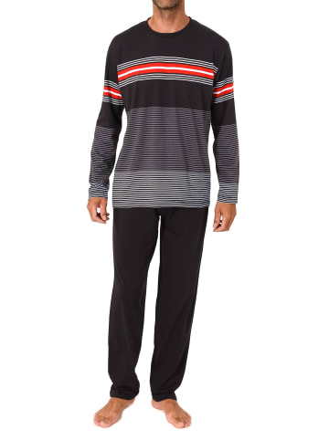NORMANN Langarm Schlafanzug Pyjama Streifen in rot