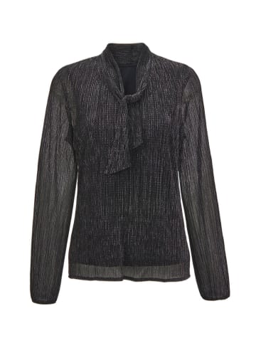 GOLDNER Kurzgröße:  Schluppenbluse aus schimmernder Plisseeware in silbergrau / schwarz