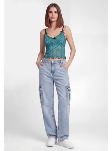 myMo Women Top in aqua black