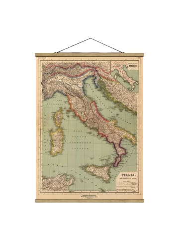 WALLART Stoffbild mit Posterleisten - Vintage Landkarte Italien in Bunt