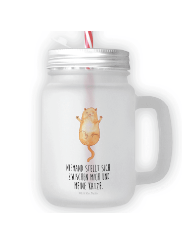 Mr. & Mrs. Panda Eiskaffee Glas Katze Umarmen mit Spruch in Transparent
