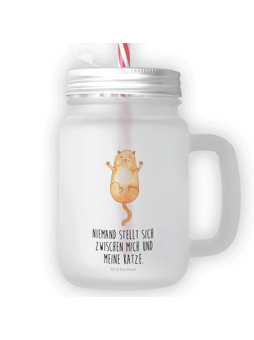 Mr. & Mrs. Panda Trinkglas Mason Jar Katze Umarmen mit Spruch in Transparent