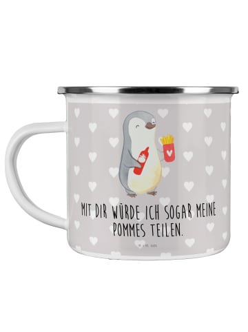 Mr. & Mrs. Panda Teetasse Pinguin Pommes mit Spruch in Grau Pastell