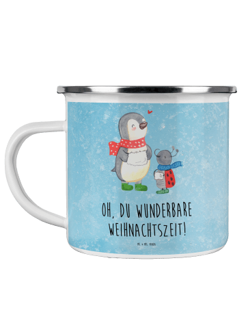 Mr. & Mrs. Panda Camping Emaille Tasse Smörle Winterzeit mit Spruch in Eisblau