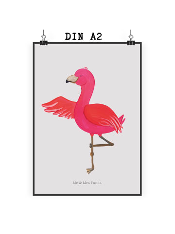 Mr. & Mrs. Panda Poster Flamingo Yoga ohne Spruch in Grau Pastell