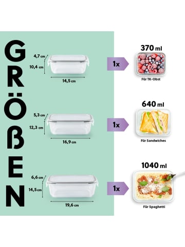 Gourmet Maxx Glas-Frischhaltedosen Klick-it 6-tlg. grau mit Mikrowellenventil Transparent
