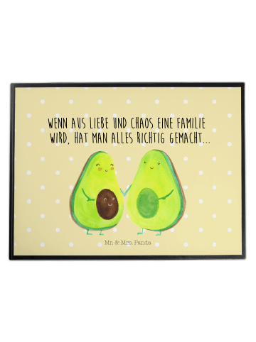 Mr. & Mrs. Panda Schreibtischunterlage Avocado Pärchen mit Spruch in Gelb Pastell