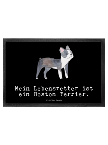 Mr. & Mrs. Panda Fußmatte Boston Terrier Lebensretter mit Spruch in Schwarz