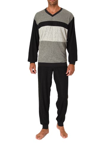 NORMANN Frottee Schlafanzug langarm Bündchen Blockstreifen - 75373 in anthrazit-melange