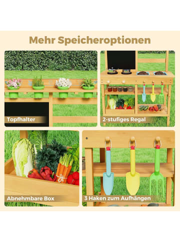 COSTWAY Kinderküche Outdoor mit Tafel ab 3 Jahren in Hellbraun