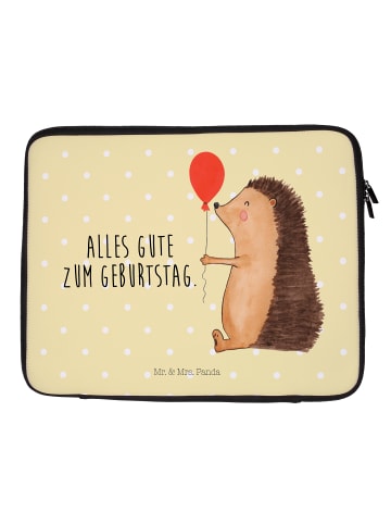 Mr. & Mrs. Panda Laptop Tasche Igel Luftballon mit Spruch in Gelb Pastell