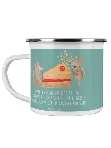 Mr. & Mrs. Panda Camping Emaille Tasse 6. Hochzeitstag Zuckerhoc... in Meeresbrise