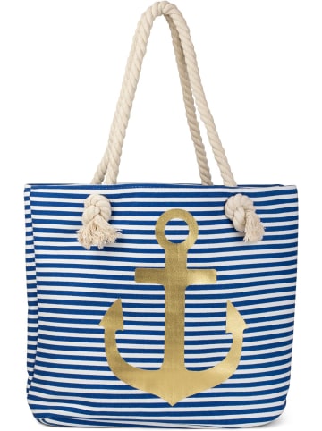 styleBREAKER Strandtasche in Blau-Weiß / Gold