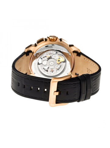Heritor Conrad Skelett-Uhr mit Lederarmband in Rose Gold/Black