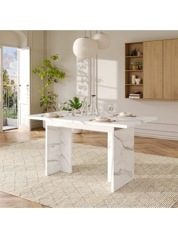 ABRIHOME Ausziehbarer Esstisch Für 6-8 Personen in Weiß, 140-180 x 80 cm