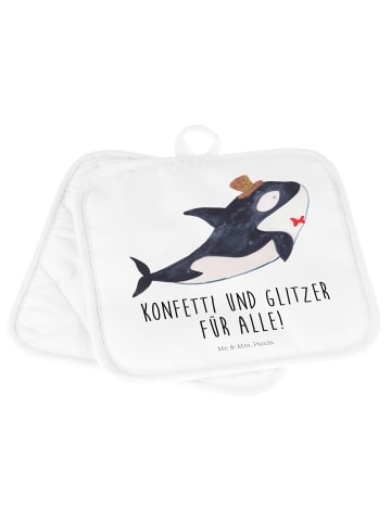 Mr. & Mrs. Panda Topflappen Orca Zylinder mit Spruch in Weiß