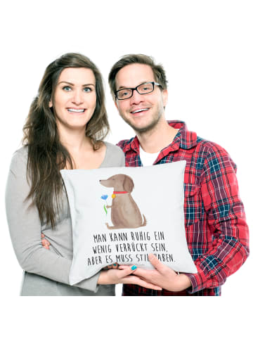 Mr. & Mrs. Panda Dekokissen Hund Blume mit Spruch in Weiß