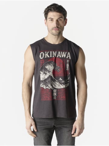 KOROSHI Herren t-shirt boxen baumwolle druck in Schwarz