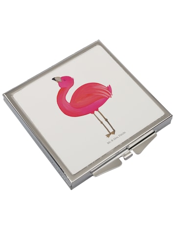 Mr. & Mrs. Panda Handtaschenspiegel quadratisch Flamingo Stolz o... in Weiß