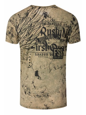 Rusty Neal Verwaschenes T-Shirt mit "Flying-Skull" Print in Khaki