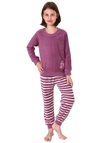 NORMANN Frottee Pyjama Schlafanzug langarm Bündchen und Pferd - 50651 in beere