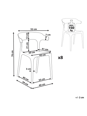 Beliani 8er-Set Gartenstuhl GUBBIO in Grau