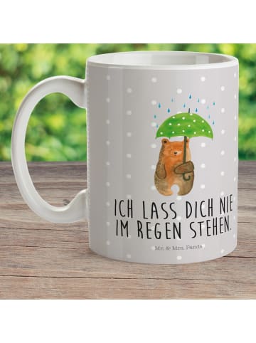 Mr. & Mrs. Panda Kindertasse Bär Regenschirm mit Spruch in Grau Pastell